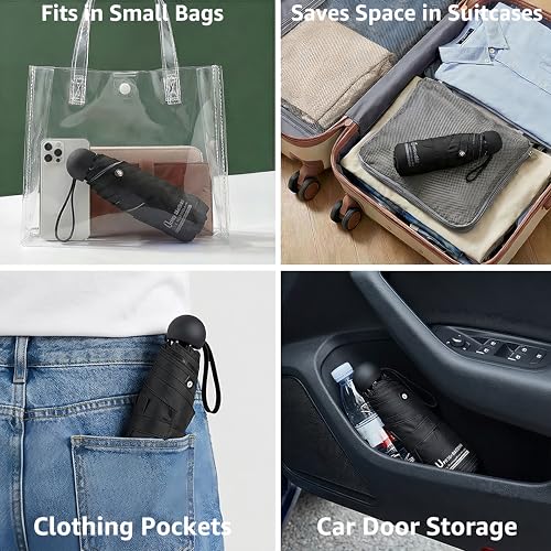 BAODINI Reiseutensilien Mini-Regenschirm für die Handtasche mit Etui Klein Kompakt UV-Sonnenschutz Leicht Winzig Tasche Manuelles Öffnen und Schließen Regenschirm für Damen, Kinder und Herren Passt in Handtasche Rucksack