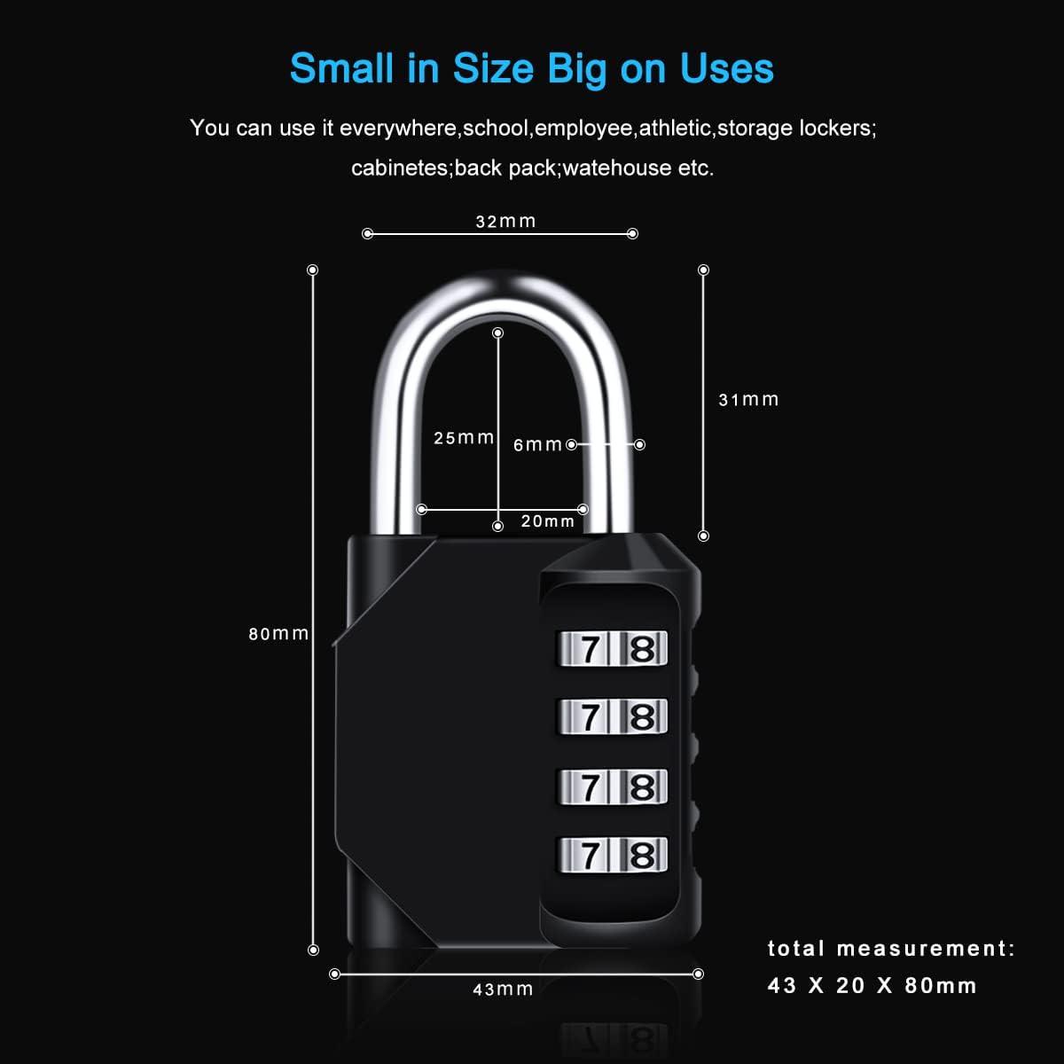 Combination Padlock, Diyife 4 Digit Locker Lock Weatherproof Lock Outdoor Combination Lock for School Gym Locker,Toolbox, Fence, Hasp, Cabinet(Black)
