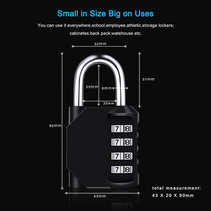Combination Padlock, Diyife 4 Digit Locker Lock Weatherproof Lock Outdoor Combination Lock for School Gym Locker,Toolbox, Fence, Hasp, Cabinet(Black)