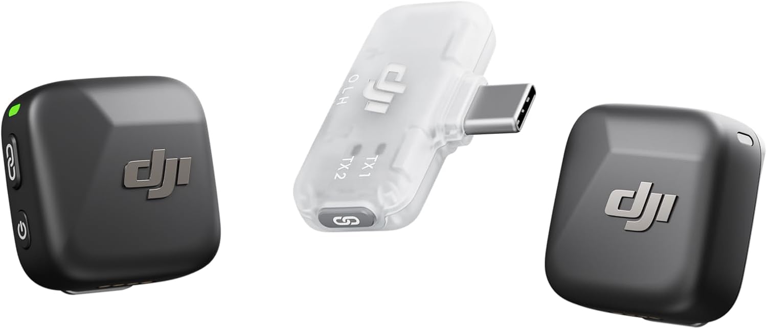DJI Mic Mini (2 TX + 1 Mobile RX), Wireless Microphone for iPhone/Android, Plug and Play, Compact & Lightweight, Cross-Model Pairing, Premium Audio, Stable Transmission, Noise Cancelling