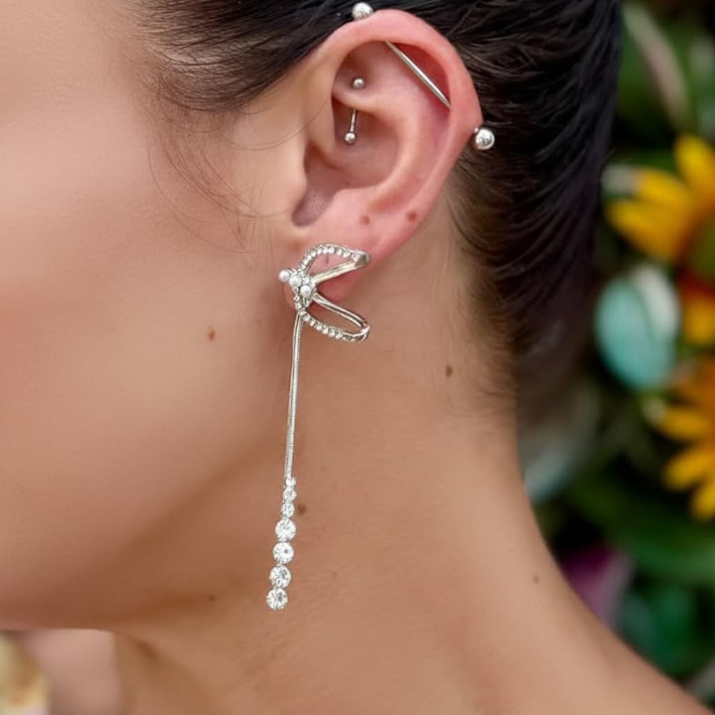 Trinckle Silber Tropfenohrringe mit Perlen, Silber Hängeohrringe für Frauen 5mm Brautperlen Lange Ohrringe für Muttertag, Weiß Boho Accessoires Hochzeitsschmuck, Silber Statement Ohrringe für Abschlussball Geburtstag