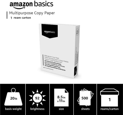 Amazon Basics Mehrzweck-Kopierpapier, 21,6 x 27,9 cm, 75 g/m², 3 Ries, 1500 Blatt, 92 Helligkeit, Weiß