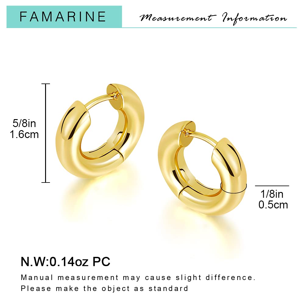 FAMARINE Gold Chunky Creolen für Damen, 0,8 Zoll Gold Creolen Huggie Ohrringe für Herren