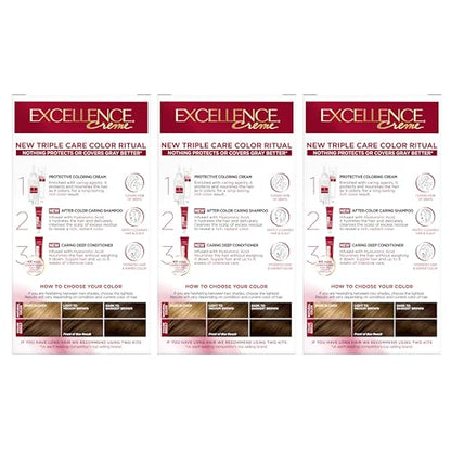 L'Oréal Paris Excellence Crème Permanente Haarfarbe, dreifache Pflegehaarfarbe mit Hyaluronsäure für 100% Grauabdeckung, 4AR Dunkles Schokobraun, 1 Packung (Verpackung kann variieren)