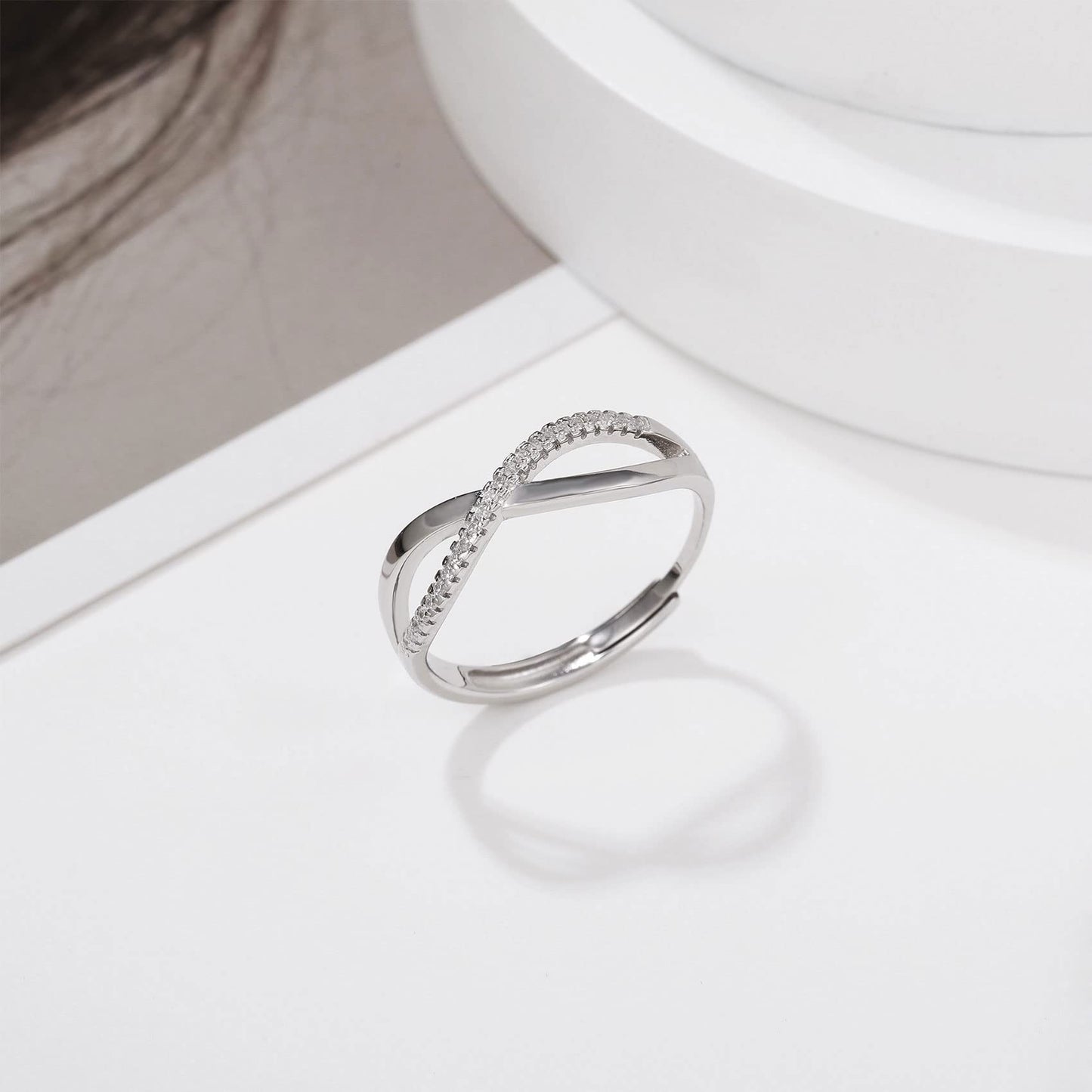 OOOPEL Sterlingsilber Verstellbarer Ring S925 Silberringe für Frauen Zirkonia Twist Liebesknoten Zarter Ring Silber Minimalistischer Offener Fingerring Silber Daumen Sterlingsilberring