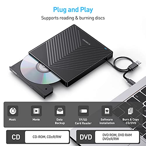 ORIGBELIE externes DVD-Laufwerk, CD-Laufwerk USB 3.0 Typ-C CD/DVD ROM +/-RW Adapter mit USB-Anschluss DVD-Brenner für Laptop, PC, Desktop-Computer, optisches Laufwerk CD-Player kompatibel mit Mac Windows Linux