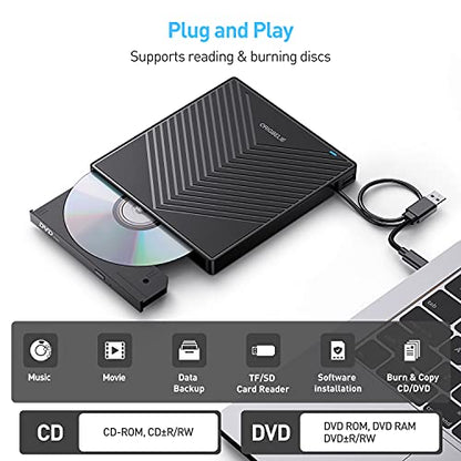 ORIGBELIE externes DVD-Laufwerk, CD-Laufwerk USB 3.0 Typ-C CD/DVD ROM +/-RW Adapter mit USB-Anschluss DVD-Brenner für Laptop, PC, Desktop-Computer, optisches Laufwerk CD-Player kompatibel mit Mac Windows Linux