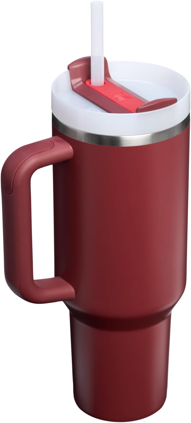Vaso Stanley Quencher H2.0 con asa y pajita de 40 oz | Tapa Flowstate de 3 posiciones | Compatible con portavasos para viajes | Vaso térmico de acero inoxidable | Sin BPA | Arándano