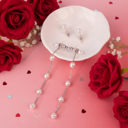 Trinckle Silber Tropfenohrringe mit Perlen, Silber Hängeohrringe für Frauen 5mm Brautperlen Lange Ohrringe für Muttertag, Weiß Boho Accessoires Hochzeitsschmuck, Silber Statement Ohrringe für Abschlussball Geburtstag