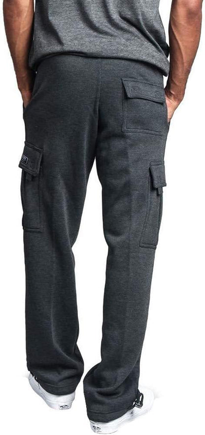 Herren Fleece Cargo Hose Dicke Sweatpants Freizeithose Loose Sports Jogginghose mit Taschen