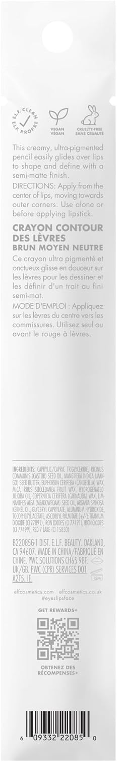 e.l.f. Cream Glide Lipliner, Hochpigmentierter Stift zum Formen & Konturieren der Lippen, Semi-Mattes Finish, Vegan & Tierversuchsfrei, Mauve Aside