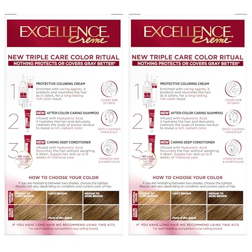 L'Oréal Paris Excellence Crème Permanente Haarfarbe, dreifache Pflegehaarfarbe mit Hyaluronsäure für 100% Grauabdeckung, 4AR Dunkles Schokobraun, 1 Packung (Verpackung kann variieren)