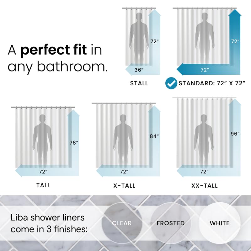 LiBa PEVA 8G Bathroom Shower Curtain Liner, 72" W x 72" H, Frosted, 8G Heavy Duty Waterproof Shower Curtain Liner