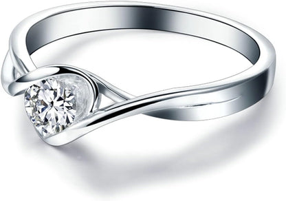 18K White Gold Rings 0.3ct Round Shape Diamond Engagement Ring for Girls
