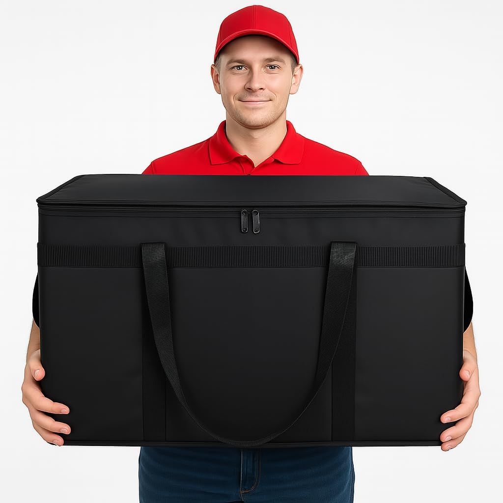 Bodaon Isolierte Essensliefertasche - Warm- & Kalthaltetransporttasche, Catering/Doordash Pizzawärmer, Einkaufstasche, Kühltasche für Partys (Schwarz-Rot, 1 St.), Ideal für den Transport warmer Speisen