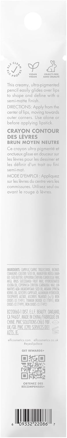 e.l.f. Cream Glide Lipliner, Hochpigmentierter Stift zum Formen & Konturieren der Lippen, Semi-Mattes Finish, Vegan & Tierversuchsfrei, Mauve Aside