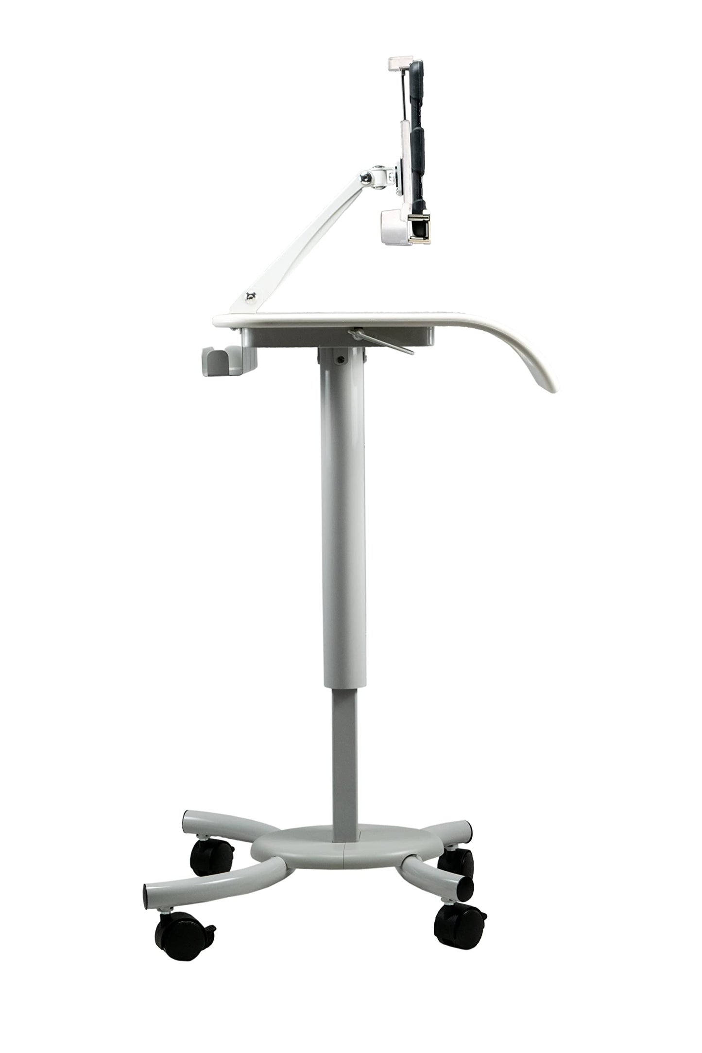 Rolling Medical Workstation – CTA Height Adjustable Mobile Secure Medical Workstation Cart for iPad 10th Gen 10.9" - 7/8/9 Gen 10.2”- Pro 11” - Air 4 - Galaxy Tab S3 - White (QPAD-HRSW)