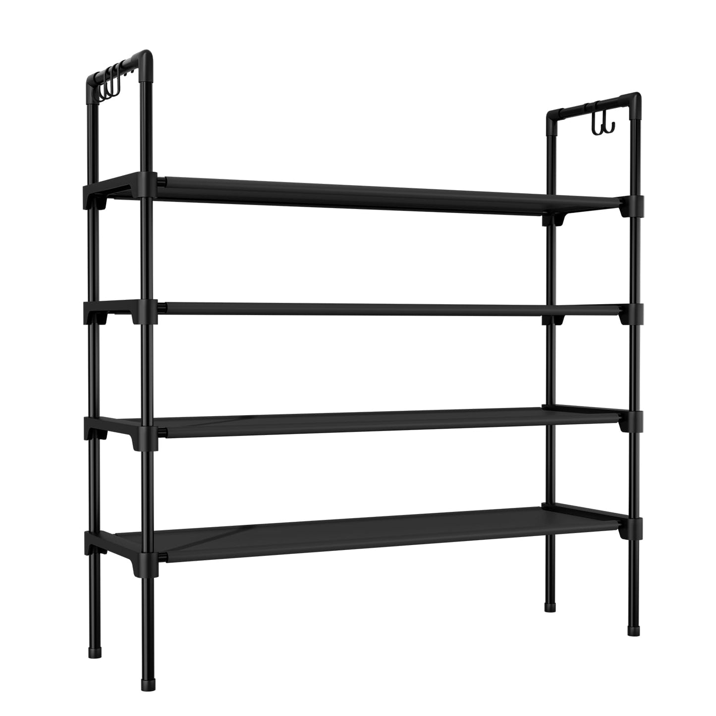 LANTEFUL 3 Tier Shoe Rack for Closet, Shoe Organizer with 5 Hooks, Long Shoe Shelf Storage for Sneaker and Boot Stackable Free Standing Shoe Rack for Entryway, Garage, Small Spaces, Dorm