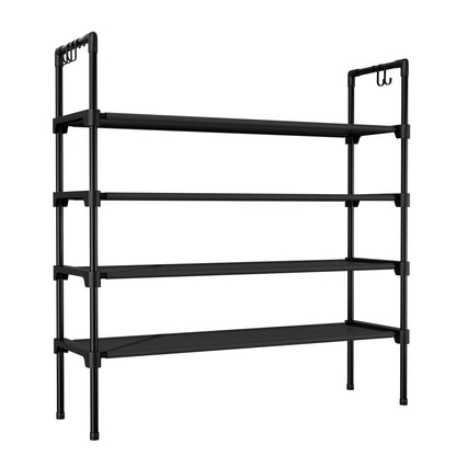 LANTEFUL 3 Tier Shoe Rack for Closet, Shoe Organizer with 5 Hooks, Long Shoe Shelf Storage for Sneaker and Boot Stackable Free Standing Shoe Rack for Entryway, Garage, Small Spaces, Dorm