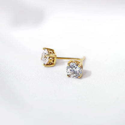 Amazon Essentials Yellow Gold Plated, Platinum or Rose Gold Plated Sterling Silver Infinite Elements Cubic Zirconia Stud Earrings | White, Blue, Green, or Pink Cubic Zirconia