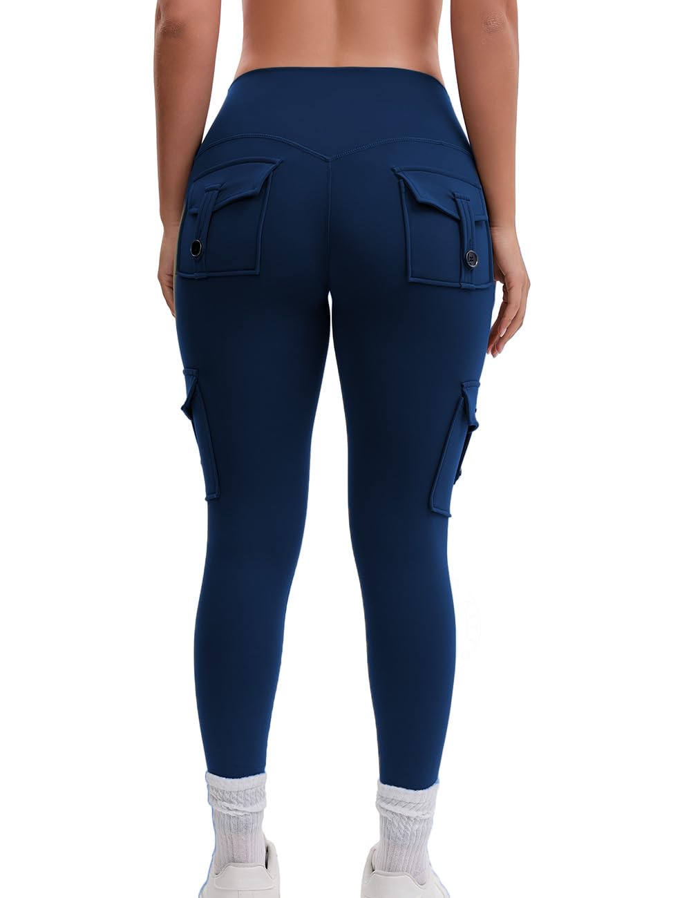 AEEZO Damen-Fleece-Cargo-Leggings mit Taschen, Thermohose, Po-Lifting, verdeckte Scrunch, für kaltes Wetter, Yogahose