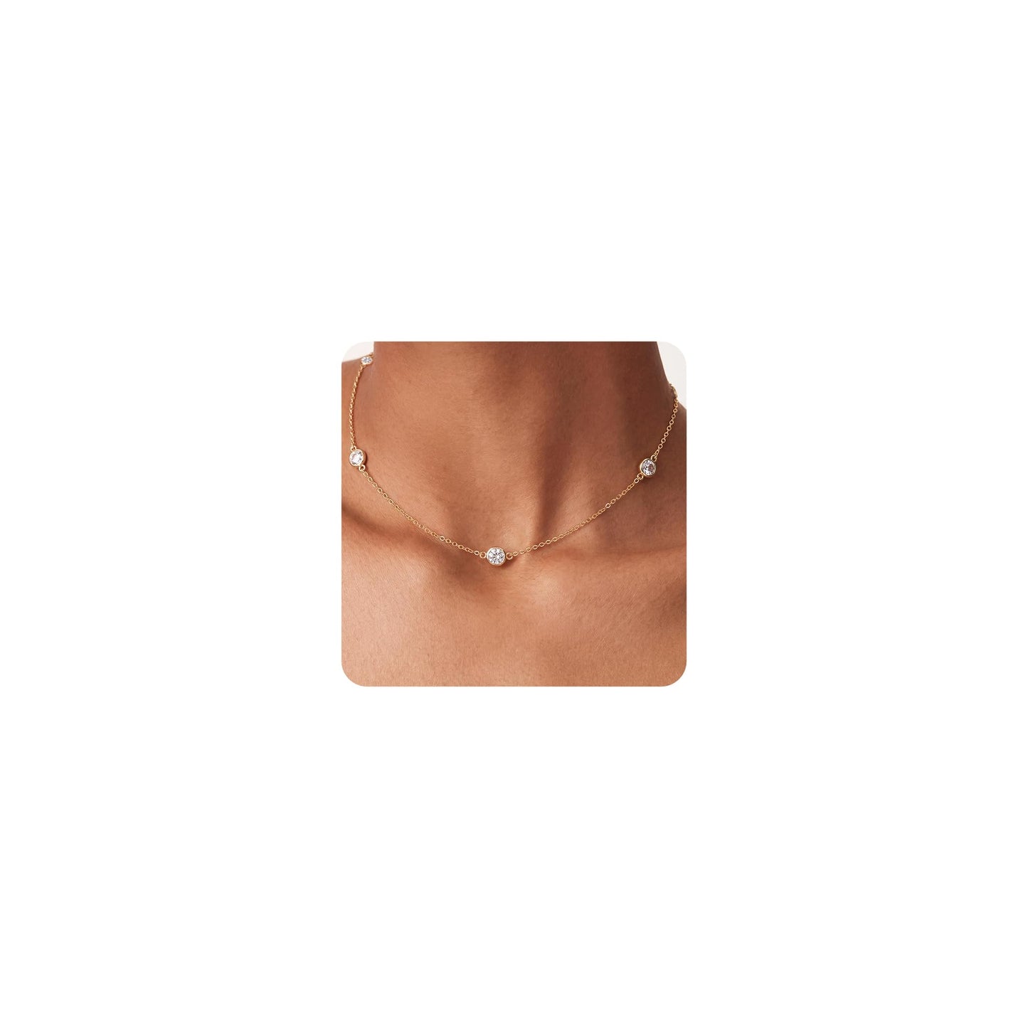 Tewiky Dainty 14k Gold Plated/Silver Cubic Zirconia Necklaces for Women, Simple CZ Jewelry Necklaces Trendy Gifts