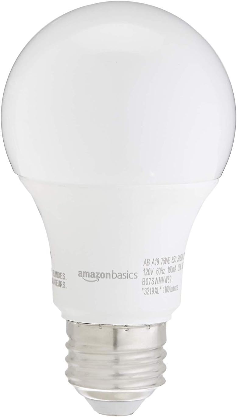 Amazon Basics Soft White LED Light Bulb, A19, 40 Watt Equivalent, Energy Efficient 6W, E26 Standard Base, 2700K, Non-Dimmable, 10,000 Hour Lifetime, 6-Pack