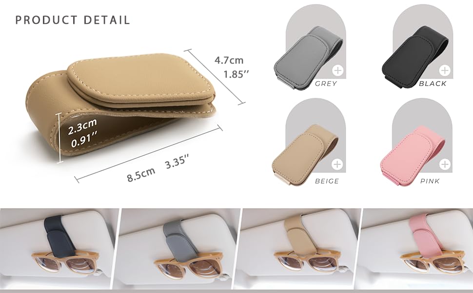 Ompellus Magnetischer Sonnenbrillenhalter aus Leder, Brillenhalter-Clip für die Auto-Sonnenblende, geeignet für verschiedene Brillengrößen (Schwarz, 1 Stück)