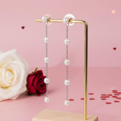 Trinckle Silber Tropfenohrringe mit Perlen, Silber Hängeohrringe für Frauen 5mm Brautperlen Lange Ohrringe für Muttertag, Weiß Boho Accessoires Hochzeitsschmuck, Silber Statement Ohrringe für Abschlussball Geburtstag