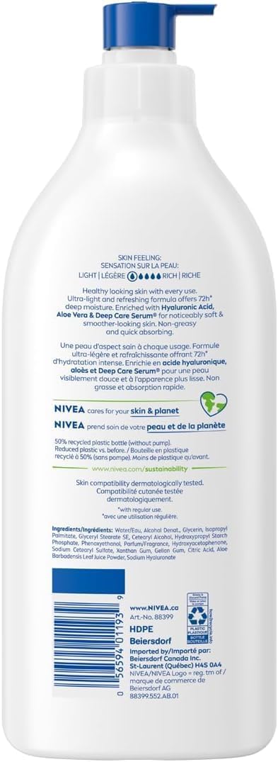 NIVEA Kakaobutter 72h Feuchtigkeitspflegende Body Lotion für trockene Haut, Körperlotion mit Hyaluronsäure und Kakaobutter, Nicht fettend und schnell einziehend, 625 ml Flasche