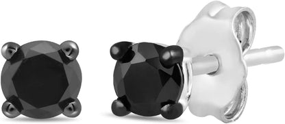 Amazon Essentials 0.5 to 2 Carats Round Black Diamonds, 10K White Gold, Stud Earrings - Stud Earrings for Women.