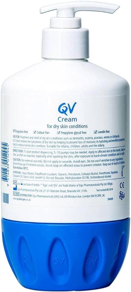 QV Intensive Cream 500g - Low Irritant Formulation - Fragrance, Lanolin, Propylene Glycol and Color Free - Non-Comedogenic - Vegan Friendly - For External Use Only - SKU (11372)