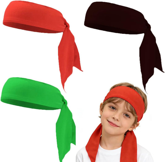 Kids Sports Head Tie, Ninja Karate Athletic Sweatbands Hair Wrap Headbands for Boys Girls (3-Pack)