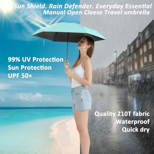 BAODINI Reiseutensilien Mini-Regenschirm für die Handtasche mit Etui Klein Kompakt UV-Sonnenschutz Leicht Winzig Tasche Manuelles Öffnen und Schließen Regenschirm für Damen, Kinder und Herren Passt in Handtasche Rucksack