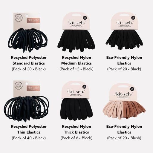 Kitsch Schwarze Haargummis ohne Haarschäden – Starke, dehnbare Haarbänder | Weiche Nylon-Pferdeschwanzhalter, ziepen nicht, ideal für Hochsteckfrisuren und Zöpfe | Ideale Geschenke für Frauen – Schwarz, 20 Stück