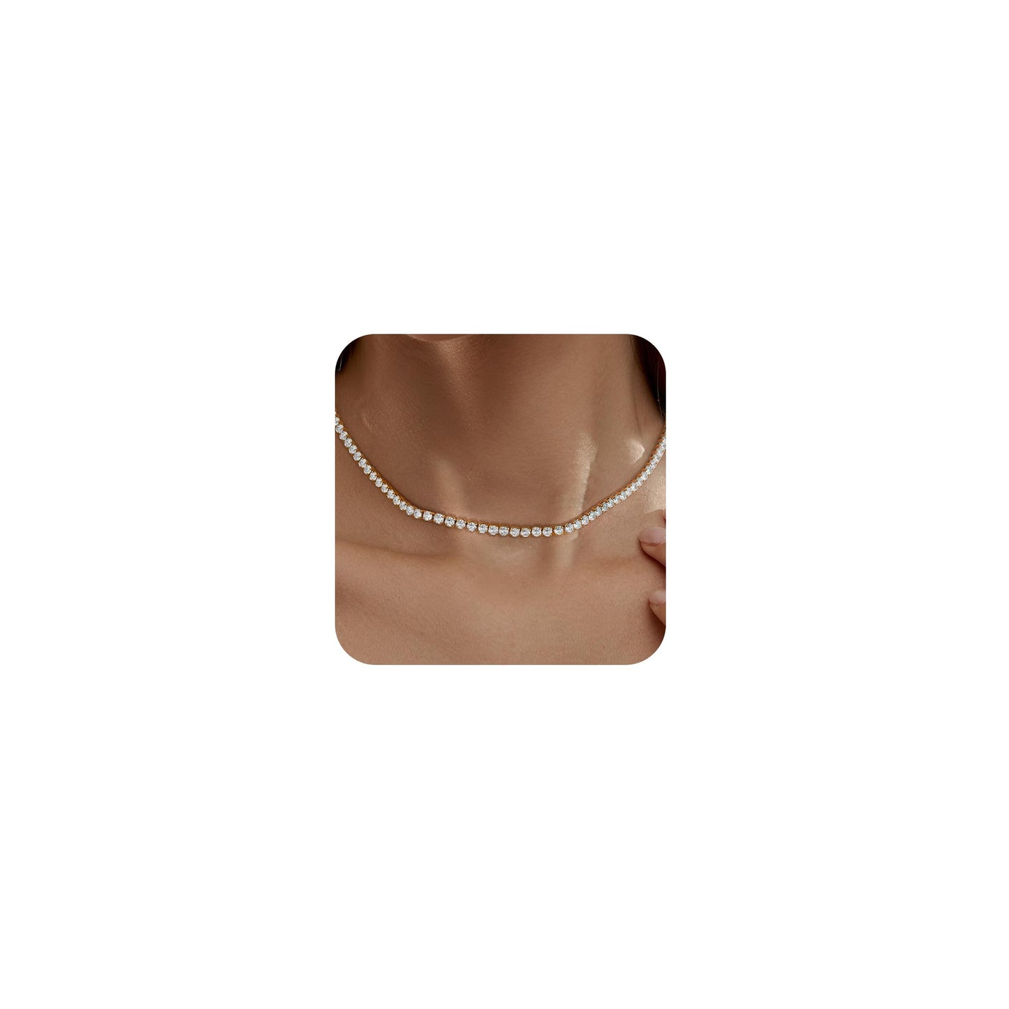 Robaice Tennis-Halskette für Damen, 14 Karat vergoldete Strass-Halskette für Frauen, zierliche Cubic Zirkonia geschliffene Kunst-Diamant-Kette 2 mm