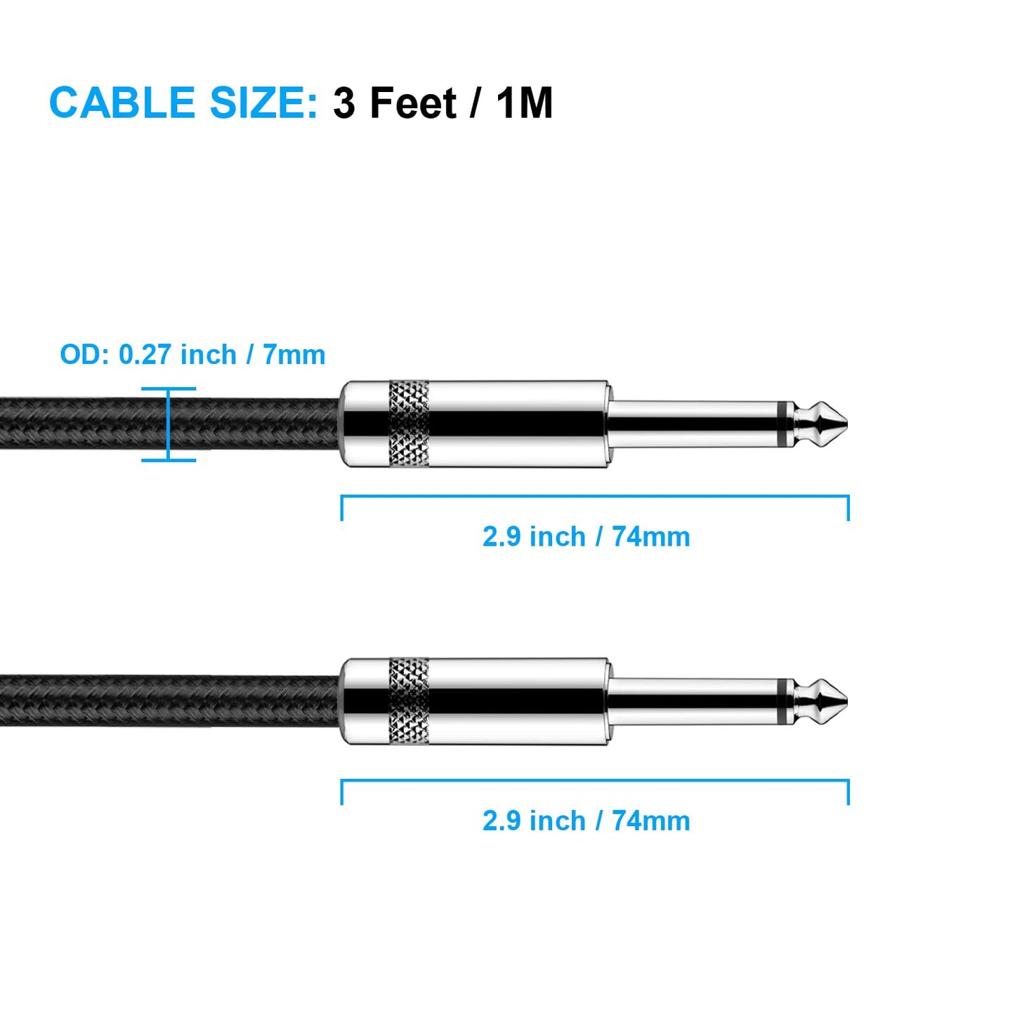 Gitarrenkabel 3m New bee E-Instrumentenkabel Bassverstärkerkabel für E-Gitarre, Bassgitarre, E-Mandoline, Pro Audio (Winkelstecker auf Gerader Stecker, Schwarz)