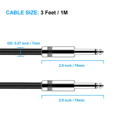 Gitarrenkabel 3m New bee E-Instrumentenkabel Bassverstärkerkabel für E-Gitarre, Bassgitarre, E-Mandoline, Pro Audio (Winkelstecker auf Gerader Stecker, Schwarz)