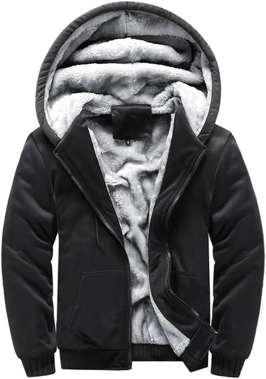 Men's Heavyweight Fleece-Lined Hoodie, Thickened Warm with Kangaroo Pocket for Outdoor & Casual Wear