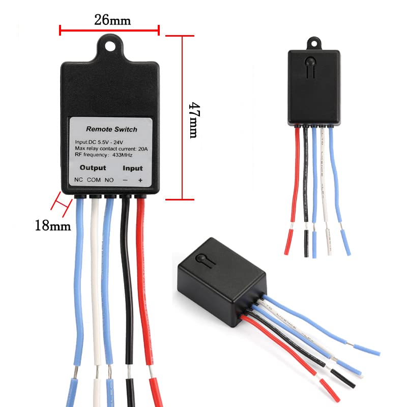 QIACHIP Mini Funkfernbedienungsschalter DC 6V 12V 24V 1 Kanal RF-Relais, selbsthaltender Schalter für LED-Licht, Auto-Batterie EIN/AUS