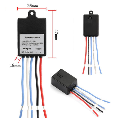 QIACHIP Mini Funkfernbedienungsschalter DC 6V 12V 24V 1 Kanal RF-Relais, selbsthaltender Schalter für LED-Licht, Auto-Batterie EIN/AUS