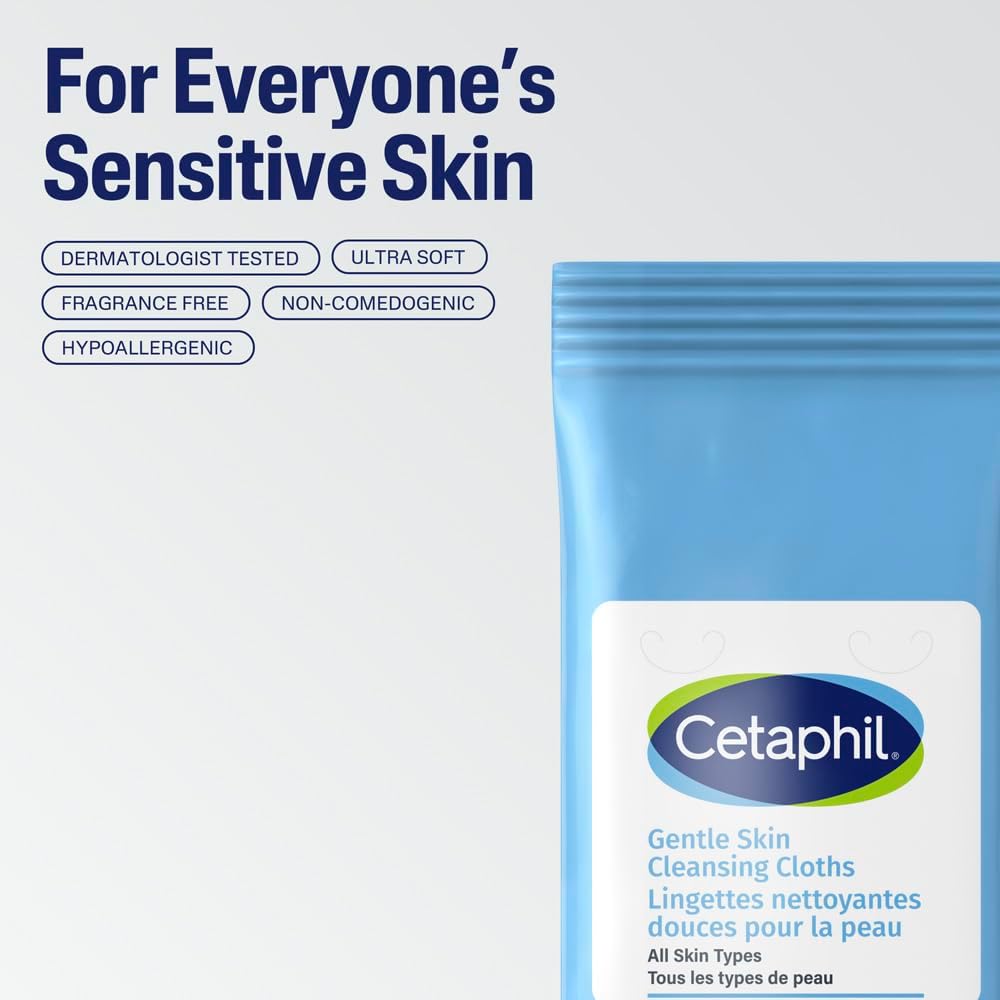 Cetaphil Sanfte Make-up Entferner-Tücher mit Aloe Vera, Kamille und Grünem Tee – Parfümfrei, Reizlindernd, Parabenfrei – Für alle Hauttypen, 25 Stück