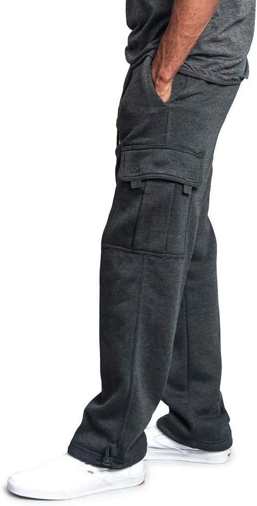 Herren Fleece Cargo Hose Dicke Sweatpants Freizeithose Loose Sports Jogginghose mit Taschen