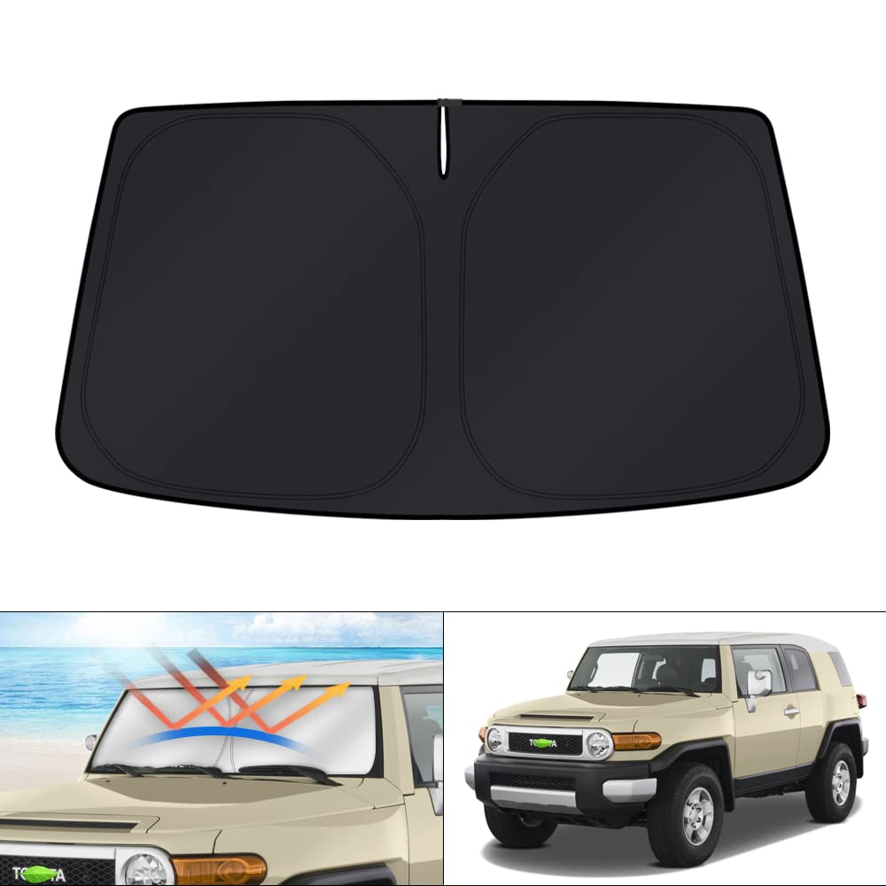 KUST Windshield Sun Shade for 2017-2026 Tesla Model Y/Model 3 Sunshade Accessories (Fit 2025-2026 Model Y Juniper / 2024 Model 3 Highland) Upgraded Foldable Sunshade, Blocks UV Rays Keep Car Cool