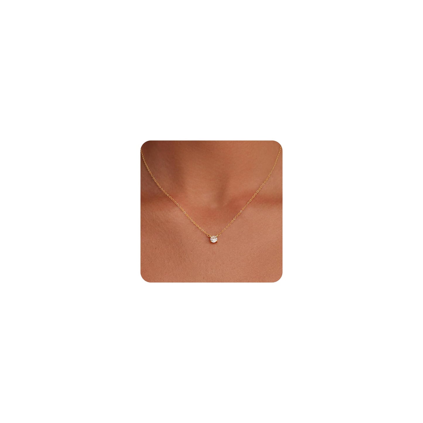 Tewiky Dainty 14k Gold Plated/Silver Cubic Zirconia Necklaces for Women, Simple CZ Jewelry Necklaces Trendy Gifts