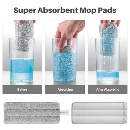 JOYMOOP Wischmopp und Eimer mit Auswringsystem, Freihand-Flachmopp und Eimer, mit 3 waschbaren Mikrofaserpads, Nass- und Trockengebrauch, Bodenreinigungssystem