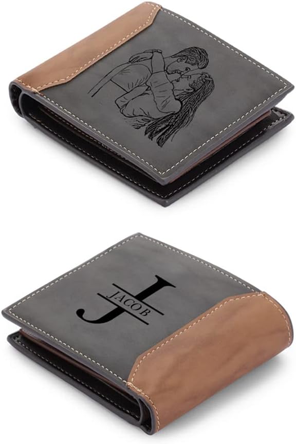 Custom Wallets for Men Personalized Leather Photo Wallet Fathers Day Gift for Dad Boyfriend