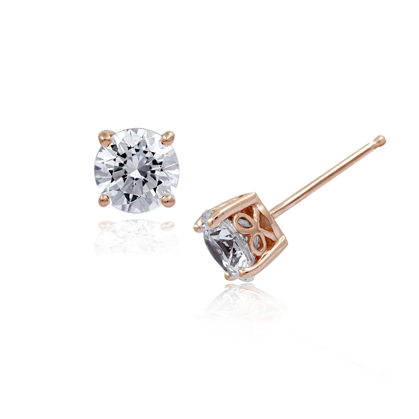 Amazon Essentials Yellow Gold Plated, Platinum or Rose Gold Plated Sterling Silver Infinite Elements Cubic Zirconia Stud Earrings | White, Blue, Green, or Pink Cubic Zirconia