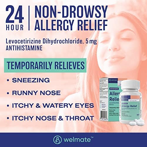 WELMATE Complete Allergy & Wellness Kit: Generic Xyzal Levocetirizine 5mg (24hr Support), Phenylephrine HCl Nasal Decongestant, Doxylamine Sleep Aid, Bifidobacterium Probiotic, & Zinc Sulfate
