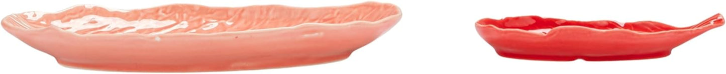 Creative Co-Op 2-Piece Stoneware Cabbage Shaped Plates, Red and Pink